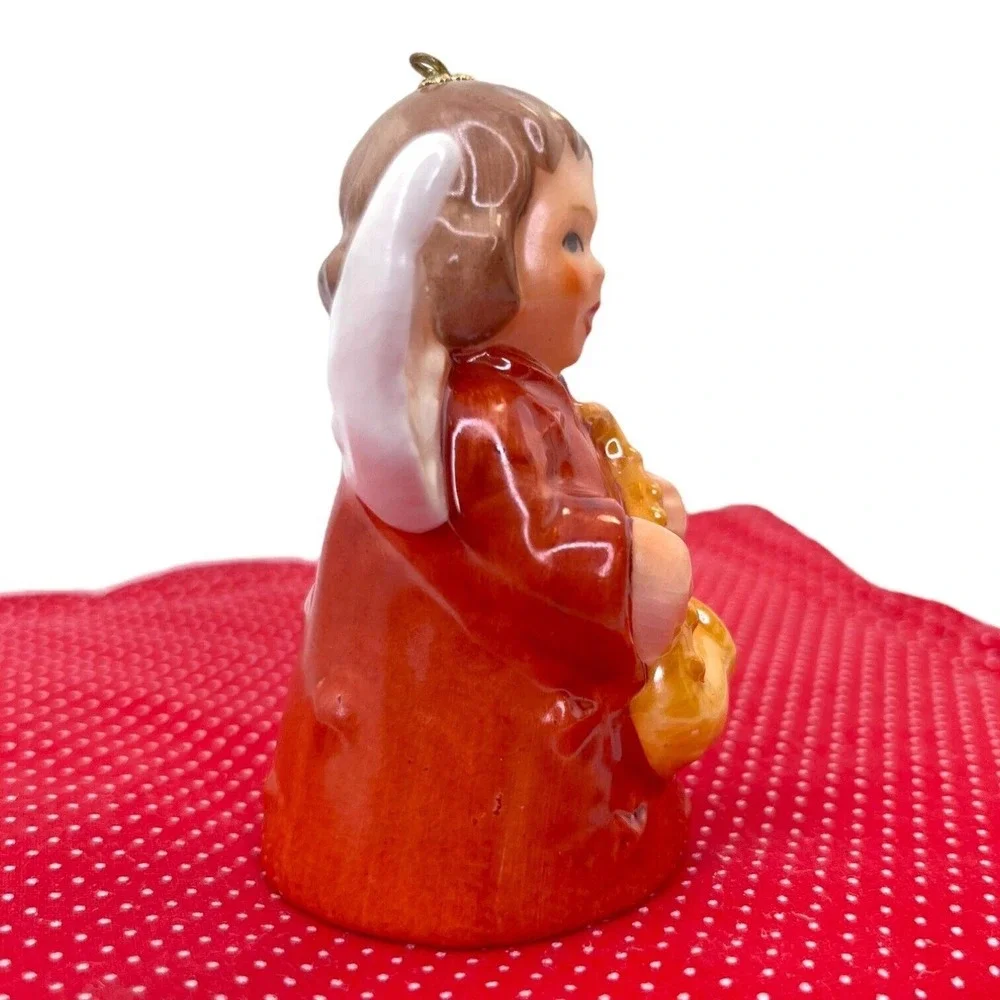 1980 Goebel Angel‎ Bell Christmas Tree Ornament 5th Ed. Orange Holding Saxophone